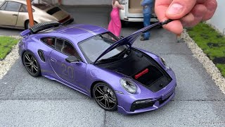 118 Porsche 911 992 38 Turbo S Coupe 2021 20th Anniversary viola  Minichamps Unboxing [upl. by Cassandra74]