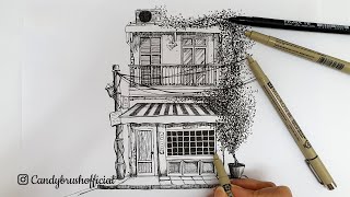 Pen amp Ink Urban Sketching Series  An Old Shop  Draw with me [upl. by Peoples]