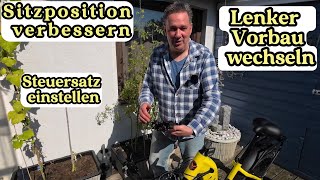 Vorbau am Fahrrad oder EBike wechseln  Steuersatz einstellen verstellbaren Lenkervorbau montieren [upl. by Aihsirt]