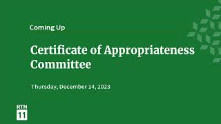 RHDC Certificate of Appropriateness Committee  December 14 2023 [upl. by Wilburt]