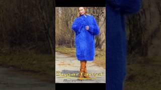 Long blue mohair cardigan by SuperTanya made to order knitwear [upl. by Etteb]