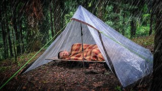 SOLO CAMPING HEAVY RAIN WITH TRANSPARENT PLASTIC TARP‼️ [upl. by Michaelina366]