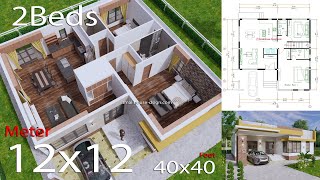 House Plans 12x12 with 2 Bedrooms Full Plans [upl. by Krueger]