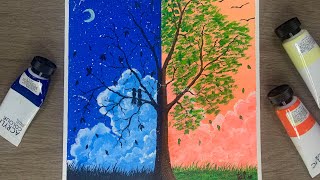 Amazing Acrylic Painting Day and Night  Acrylic Painting for Beginners [upl. by Uke]