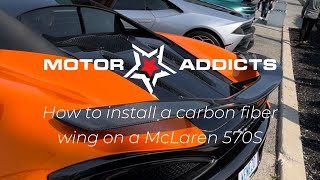 How to Install a carbon fiber spoiler wing on a McLaren 570s supercar [upl. by Kcirredal]