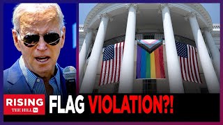 FLAG CODE VIOLATED Biden White House Surrounds American Flag with PRIDE Display [upl. by Anastasius59]