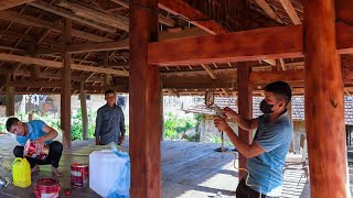 The Process of Cleaning and Buying Paint to Repaint a Wooden House  Family Farm [upl. by Einnoj]