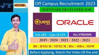 Oracle Recruitment 2023  Quest Global Recruitment 2023 for Freshers  Freshers Hiring 2023  Jobs [upl. by Caassi]