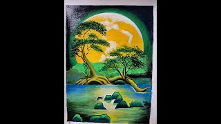 Mystical Moonlit Landscape  Painting a Scenic Landscape on Canvas [upl. by Anibur429]