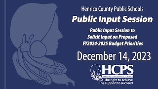 School Board Public Input SessionDecember 14 2023Henrico County Public Schools [upl. by Melton32]