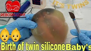 Birth Of Miniature Twin Silicone babys in womb  Reborn Love [upl. by Arhsub525]