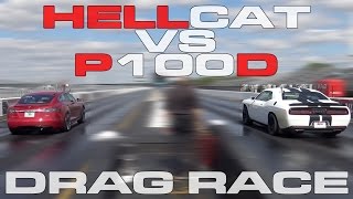 707HP Challenger Hellcat vs Tesla Model S P100D Heads up 14 Mile Drag Race [upl. by Koeppel901]