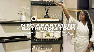 My NYC Apartment Small Bathroom Tour 2024  Cozy Luxury RenterFriendly Decor [upl. by Anilejna]