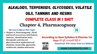 Chapter 4 Pharmacognosy  Alkaloids Terpenoids Glycosides Volatile oils Tannins and Resins ER20 [upl. by Ottillia]