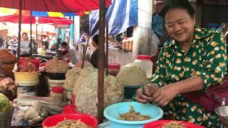 Khmer Beautiful Ladies Selling In Local Market  Fresh Fish Pork  Crabs  Vegetables  Fruits [upl. by Sadie]