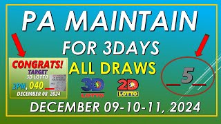 PA MAINTAIN 3DAYS 3D LOTTO EZ2 LOTTO GUIDE DECEMBER 09 1011 2024Gaming Channel 15K36 [upl. by Xam]