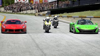 Kawasaki Ninja H2R Supercharged vs Suzuki TL1000R vs McLaren P1 vs Ferrari LaFerrari [upl. by Inohs]