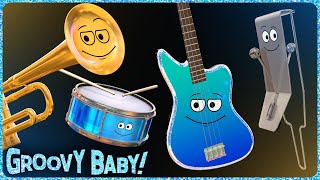 quotFunkquot Extended – Baby Sensory Music Video – Colorful Animated Instruments Playing Zesty Music [upl. by Enaitsirhc548]