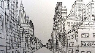 How to Draw a City Street in One Point Perspective Narrated [upl. by Sarge210]