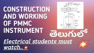 CONSTRUCTION AND WORKING OF PMMC INSTRUMENT in telugu ELECTRICAL emi [upl. by Aysa]