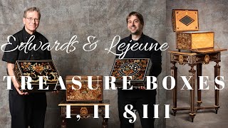 Treasure Boxes I II and III Marquetry box presentation Secret compartments spring and mechanisms [upl. by Nongim]