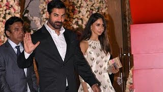 John Abraham With Wife Priya Runchal At Ambanis Wedding Party [upl. by Eillehs]