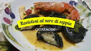 Ravioloni al nero di seppia ripieni di pesce [upl. by Leehar]