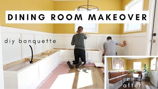 EXTREME DINING ROOM MAKEOVER  DIY Built In Banquette With Storage  budget friendly dining room [upl. by Nnyluqcaj]