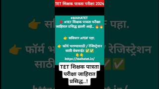 maha tet exam 2024 notification  tet form fill up 2024  mahatet2024 syllabus in marathi shorts [upl. by Judas]