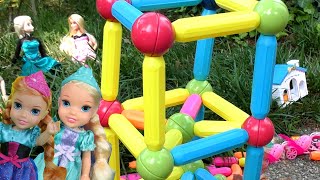 Magnetic blocks  Elsa amp Anna toddlers  playing in the park  Barbie dolls [upl. by Agni870]