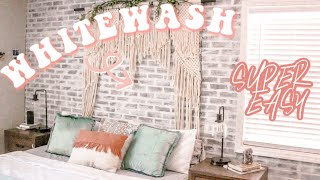 DIY EASIEST Whitewashed Faux Brick Wall [upl. by Eidnalem194]