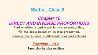 “DIRECT AND INVERSE PROPORTIONS” Class 8 Maths Chapter 10 Ex 102  maths [upl. by Rodmun]