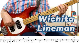 Glen Campbell  Wichita Lineman Bass cover with tabs chords sheet music [upl. by Mclain]