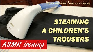 Steaming clothes childrens trousers with arrows favorite hobby ASMR [upl. by Medrek]