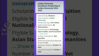 Leiden University Excellence Scholarship at Leiden University 2024  2025 [upl. by Hsiekal673]