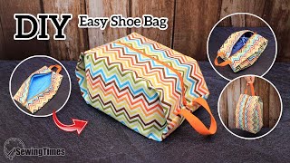 DIY Easy Shoe Bag  How to make a Flattened Travel toiletry bag sewingtimes [upl. by Labotsirhc]