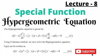 Hypergeometric Equation  Special Function [upl. by Amirak898]