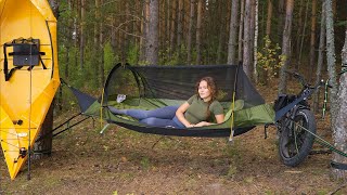 Brave Girl Solo Camping in a Hammock Tent Lake Shore Fishing in a Folding Survival Skills🔥🥤👌🏻😲 [upl. by Lily]