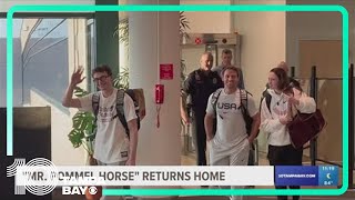 Pommel horse sensation Stephen Nedoroscik arrives home in Sarasota to crowd of cheering fans [upl. by Saraann]