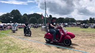 Historic vehicle gathering MOTORCYCLE PARADE Powderham castle [upl. by Eladnwahs]