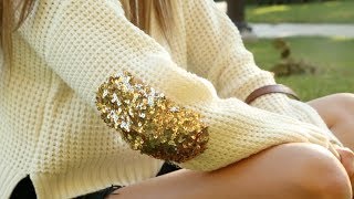 DIY Sequin Elbow Patch Sweater [upl. by Novyad749]