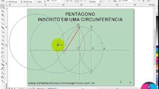 CorelDRAW X6  geometria  0038  pentágono inscrito em uma circunferência [upl. by Akinahs]