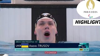 Para Swimming Mens 50m Freestyle S7 Highlights 2024 Trusov Smashes World Recod Gold Medal [upl. by Nivlac]