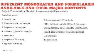 Different monographs and formularies available and their major contents [upl. by Swain]