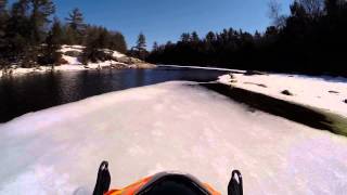 Snowmobile water crossing in Ontario 2014  Rattys Narrows [upl. by Yojenitsirk]