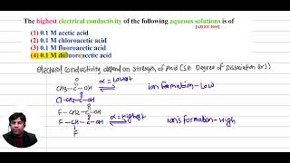 2005 3 The highest electrical conductivity of the following aqueous solutions AIEEE 2005 [upl. by Rennug]