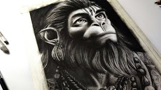 How to draw Hanuman 🔥 Charcoal drawing part 3 [upl. by Yornek138]