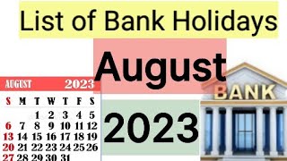 List of Bank holidays August 2023 August 2023 Bank Holidays In India [upl. by Aneram]