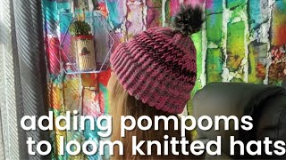 Fur pompoms on LOOM KNIT Hats [upl. by Palumbo818]