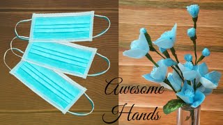 Face mask craft Idea  how to make flower using face mask  DIY [upl. by Ahc]